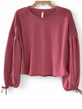 Xhilaration Women’s Magenta Balloon Sleeve Lace Knit Top Small